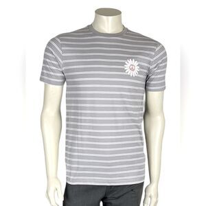 NWT Denim & Flower S/S Heather Gray/White Striped T-Shirt w/Daisy/Peace Sign S